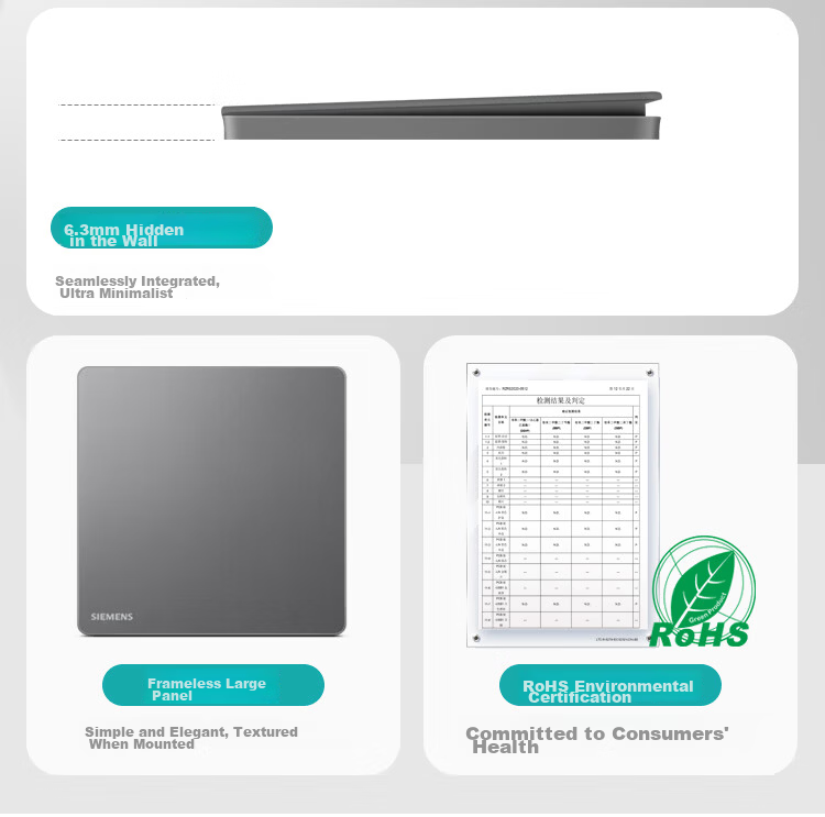 SIEMENS 4-Gang Double Control Switch Slim Flush-Mounted Switch Yucai Starry Night Gray 5TA40433NC06 3