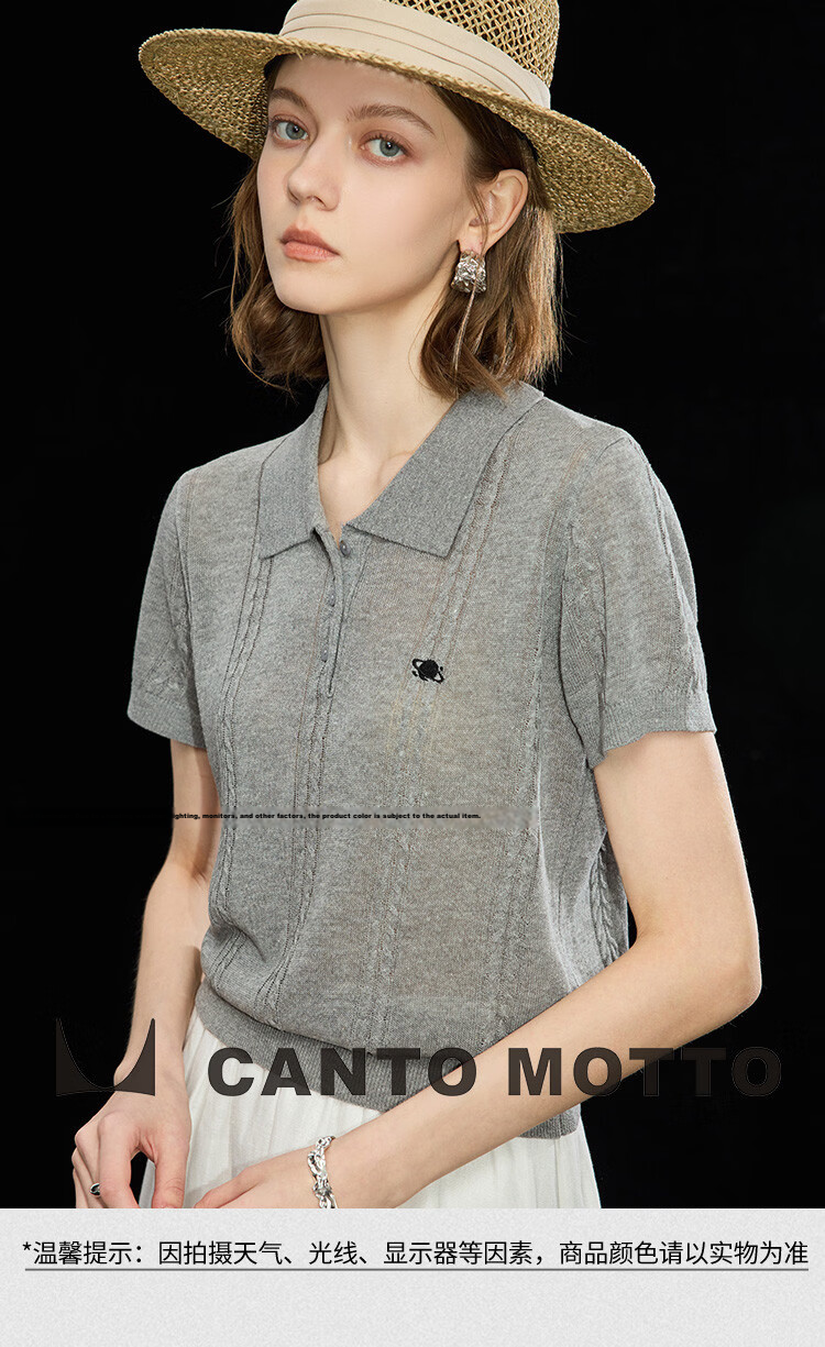 Wudao Summer Polo Collar Embroidered Pattern Short Sleeve Women's T-Shirt 2026 Latest Fashionable Top 1