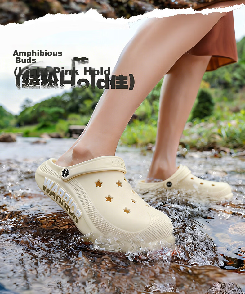 Warrior Official Women's Hollow Shoes 2026 Summer New Outdoor Creek Shoes Black Size 37 2
