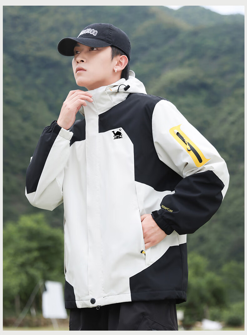 EASTERN CAMEL Couple's Three-In Outdoor Jacket for Men And Women with Detachable Windproof Layer, Black Three-In 3XL 14