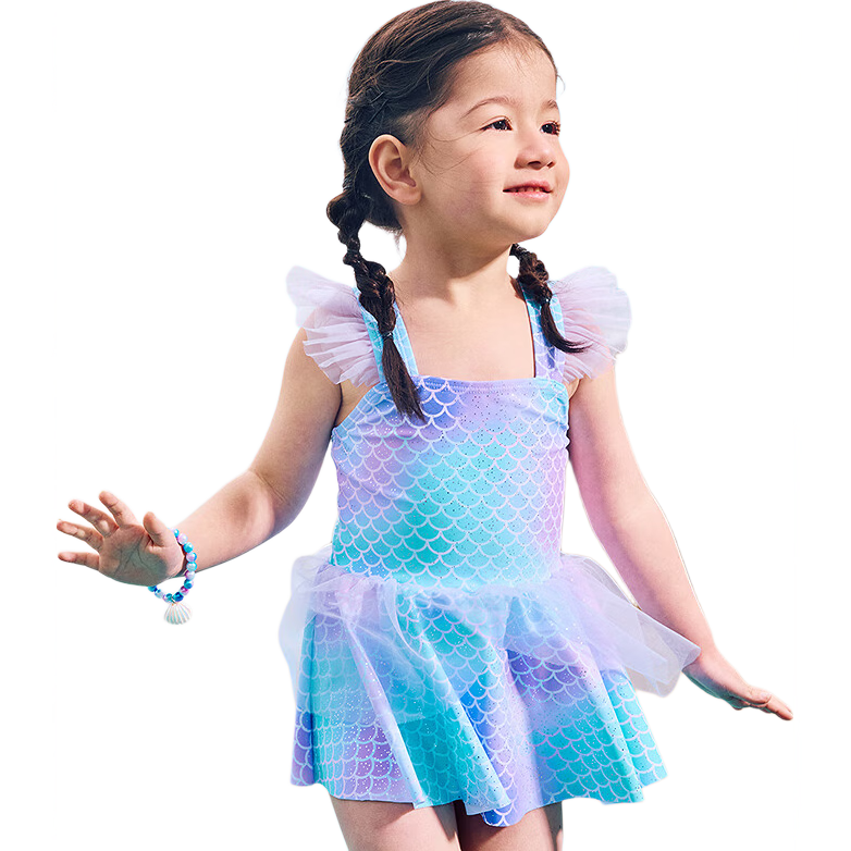 Balabala Girls' One-Piece Swimsuit with Mesh Skirt Toddler Swimwear Sweet Mermaid Swim Dress