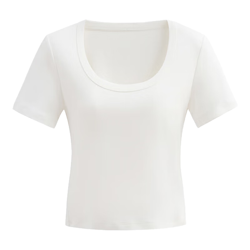TUCANO Women's Regular Shoulder Short Sleeve T-Shirt, Summer 2025 New Round Neck Slim Fit Cropped Top, White, 2XL