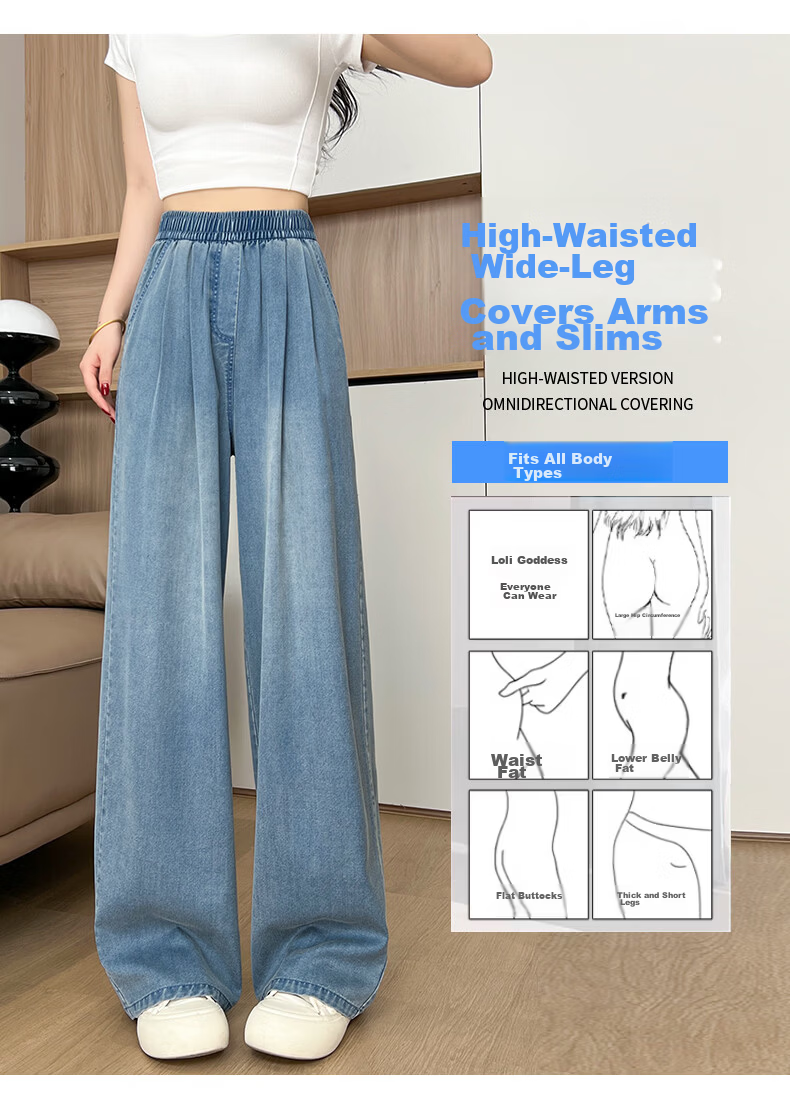 Jeanswest Women's Spring Summer High-Waist Tencel Thin Ice Silk Loose Slim Draped Black Jeans XL 11