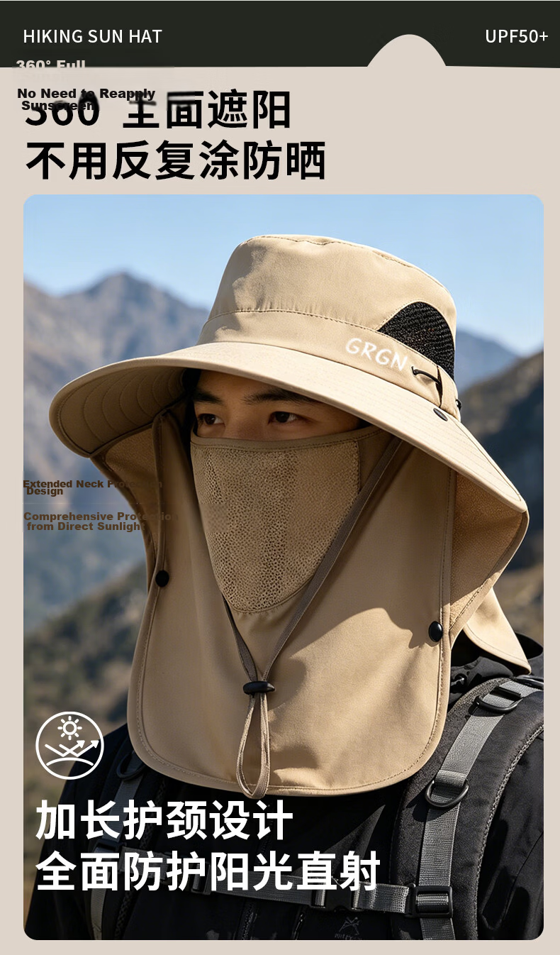 GRGN Sun Protection Hat for Men Summer UV Protection Sunshade Hat Women Fishing Bucket Hat with Face Cover Mountaineering Sun Hat 3