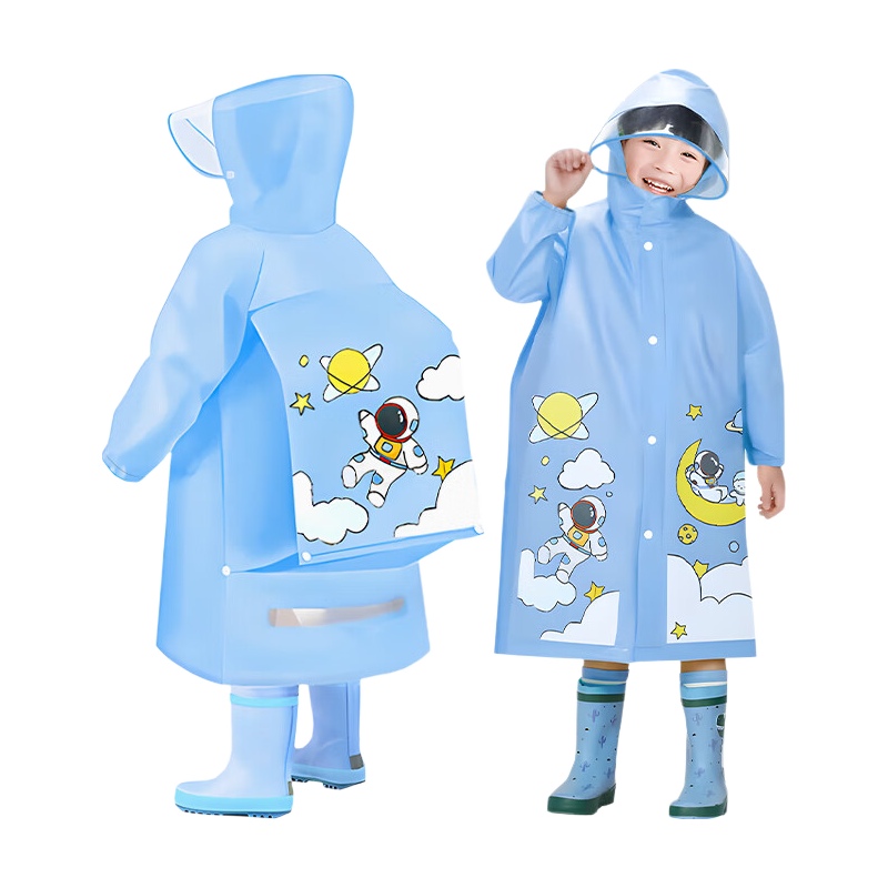 Leyoubaiyi Children's Raincoat for Boys And Girls, Extended Full Body, Student Kindergarten Rain Poncho with Backpack Space, Cartoon Blue, 3XL