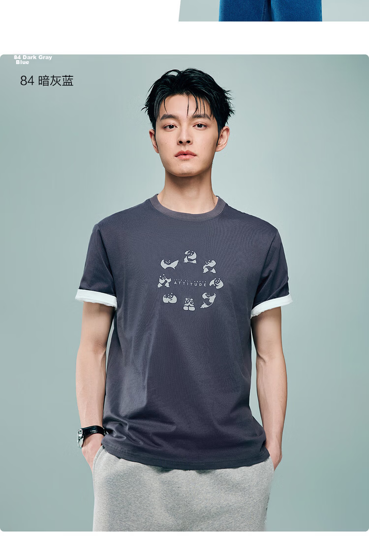 Giordano Men's Short Sleeve T-Shirt Summer New Pure Cotton Panda Theme Print Crew Neck Top 01096384 20
