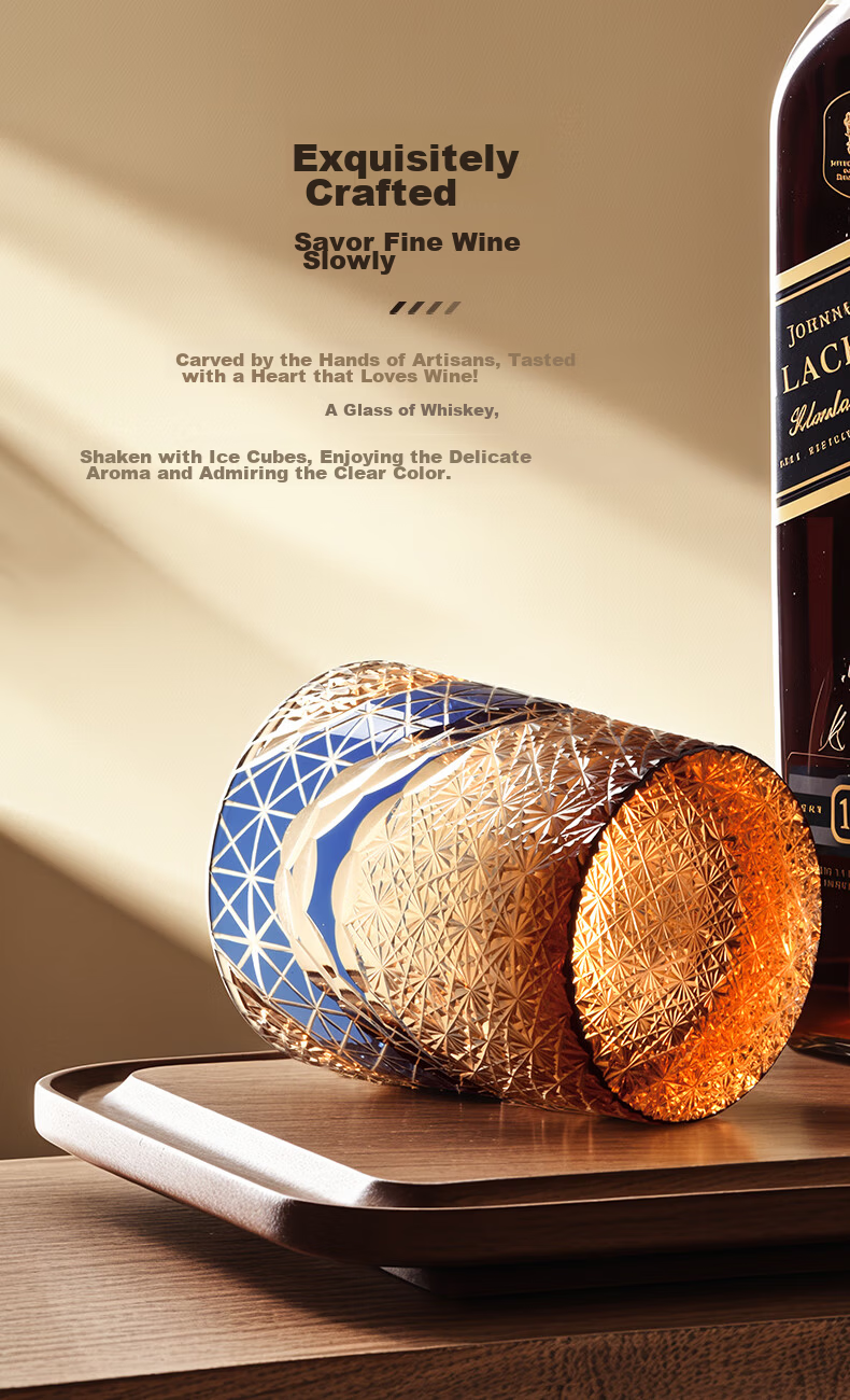 CLITON Full Mountain Chrysanthemum Amber Whiskey Glass Hand-Cut Crystal Liquor Glass Rock Spirit Glass Cup 2