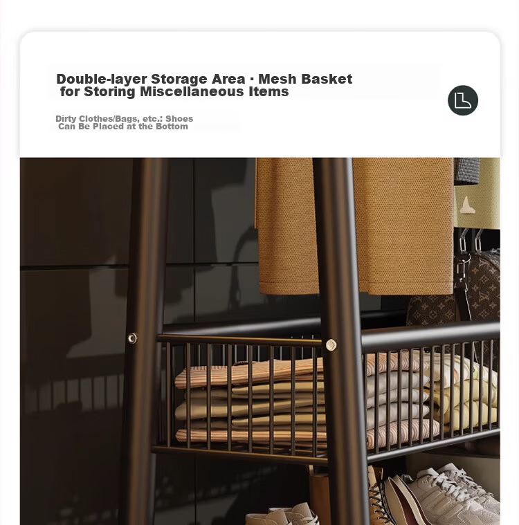 Yixuan Floor Standing Coat Rack Clothes Hanger Movable Bedroom Living Room Drying Storage Rack Black 17
