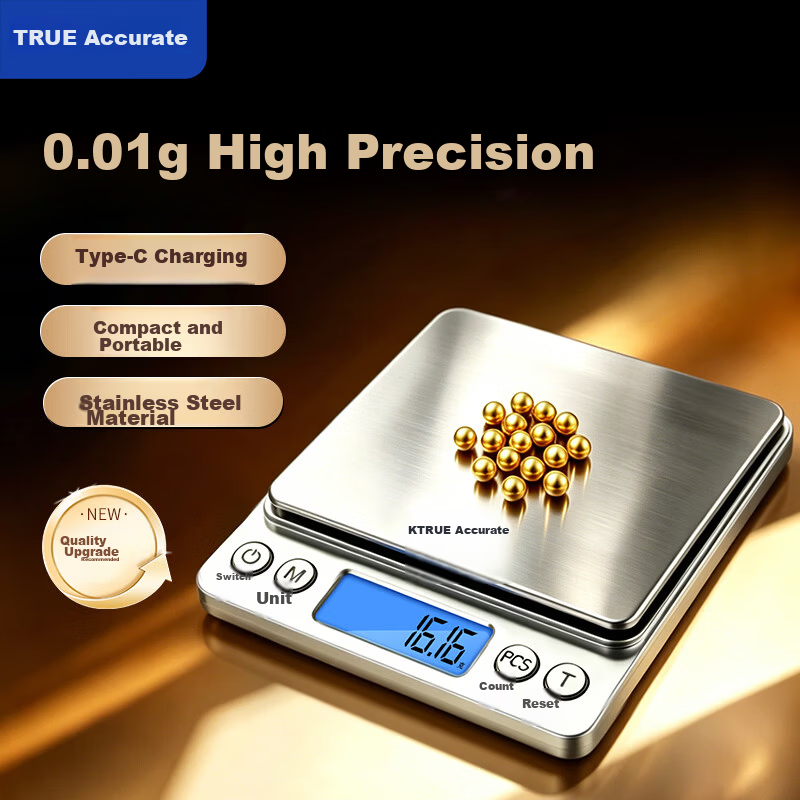 Qianque 0.01g High Precision Electronic Scale Jewelry Gold Scale Kitchen Scale Stainless Steel Surface Baking Scale Weight Scale Rechargeable