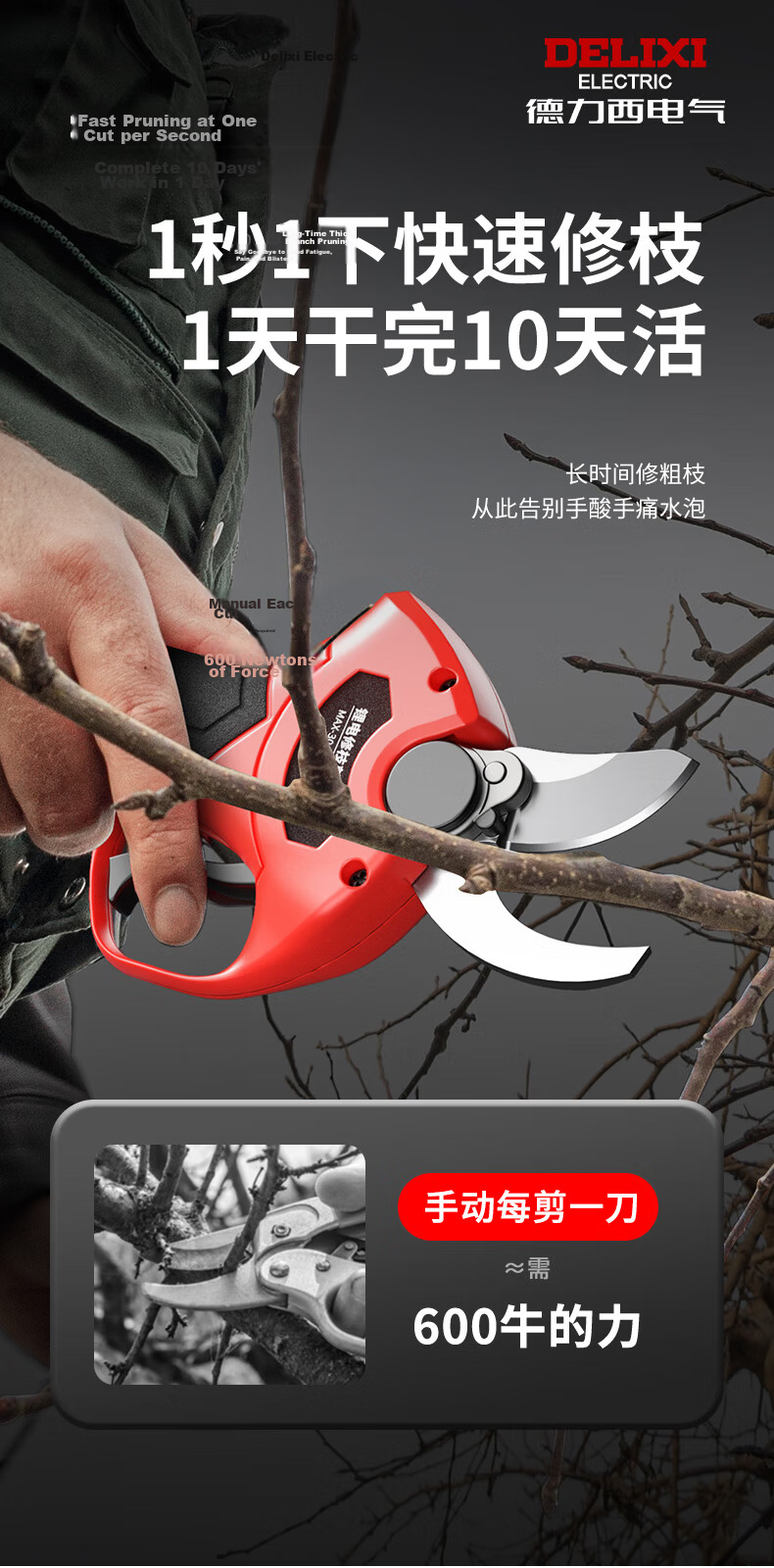 DELIXI ELECTRIC Brushless Electric Scissors Cordless Garden Lithium Battery Pruning Shears Branch Trimmer Fruit Tree Pruner Electric Agricultural Tools 7