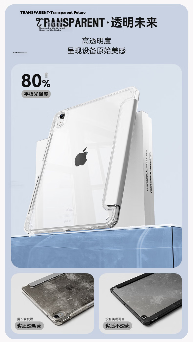 RBP 2026 iPad Air 8 M4 Chip Protective Case 11-inch Air 7 6 5 4 Tablet Cover 3Y Slide Rail Split Transparent Anti-Bend with Pen Slot 5