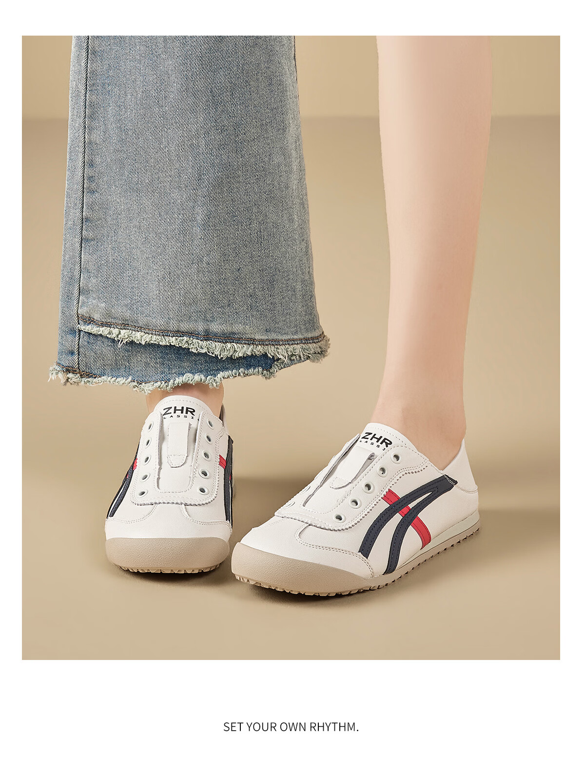 ZHR Dexun Women's Lightweight Flat Sneakers, Slip-On Casual White Shoes, BT103, Beige And Silver, Size 37 16
