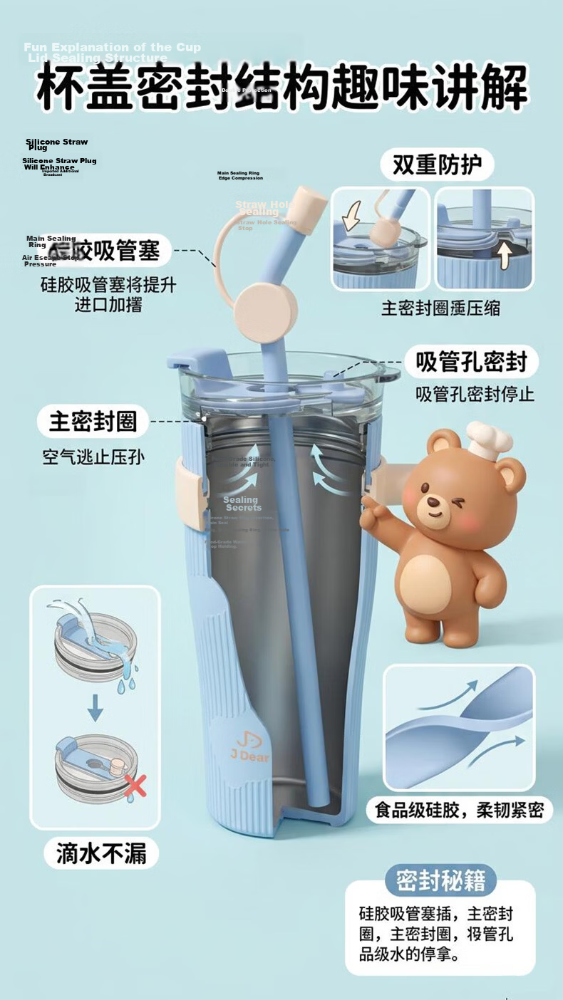 JDEAR 316L Stainless Steel Inner Core Energy Straw Cup Insulated Thermal and Cold Ice Mug Large Capacity Direct Drinking Cup 1.25L 2