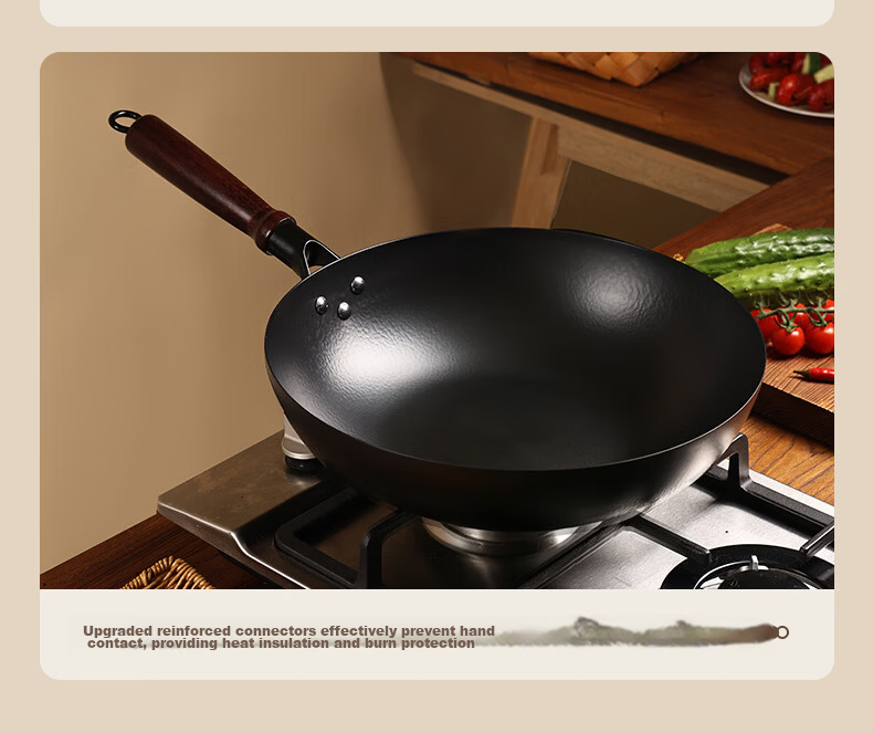 Jinchun Zhangqiu Iron Wok Non-Coated Household Stir-Fry Pan Flat Bottom Non-Stick Cast Iron Gas Stove Compatible Seasoned 10