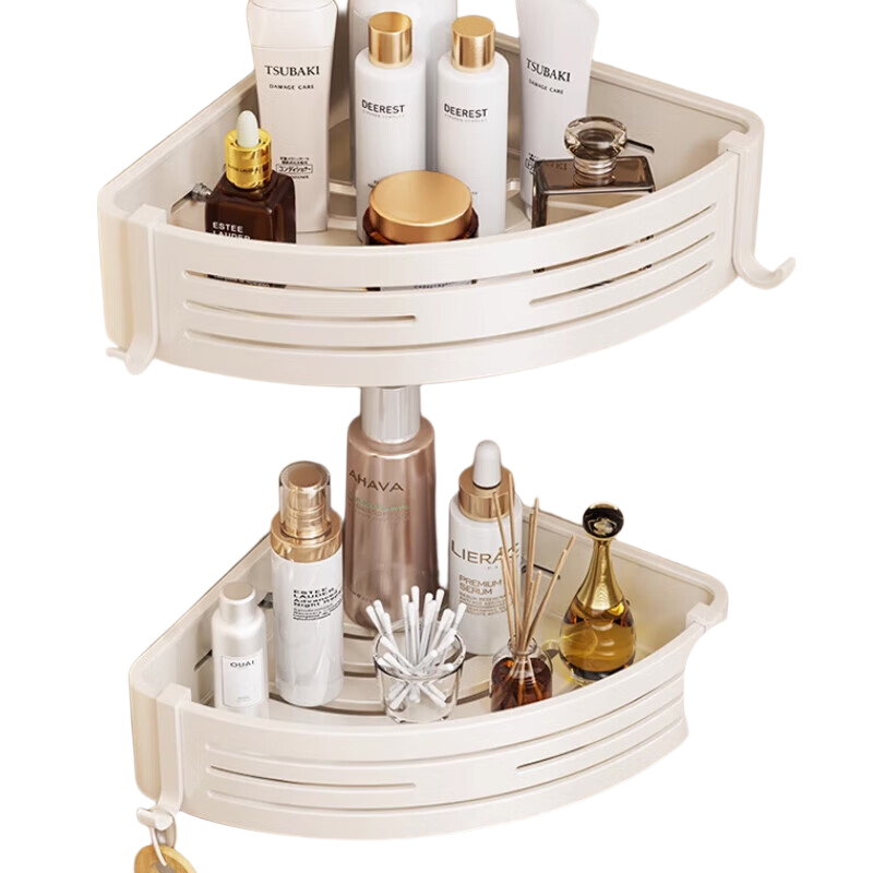 Huxiansen Cream-Colored Bathroom Storage Rack, No Drilling Required, Wall-Mounted Corner Organizer for Bathroom, Space Aluminum Triangle Shelf