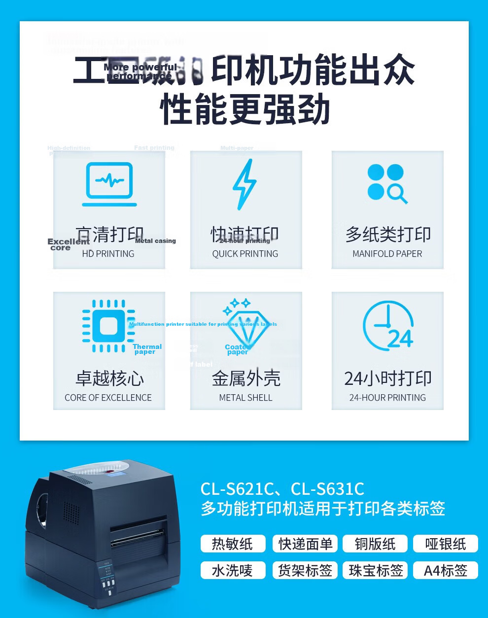 CITIZEN CL-S631II Barcode Thermal Transfer Printer Adhesive Label Machine Washable Tag Ticket Supermarket Marking Machine 300DPI High-Resolution Printing 2