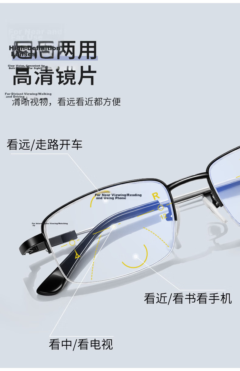 Colore.in Multifocal Reading Glasses Blue Light Blocking Unisex Semi-Rimless Auto-Focus Presbyopia Glasses Imported JD Self-Operated Authentic 5