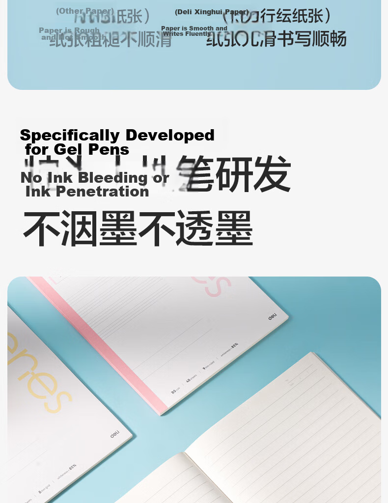 Deli B5 Subject Notebook English Soft Copy Student Exercise Notebook Middle School Homework Notebook Line Color Series 40 Sheets/Book (4-Pack) WB540-P 6