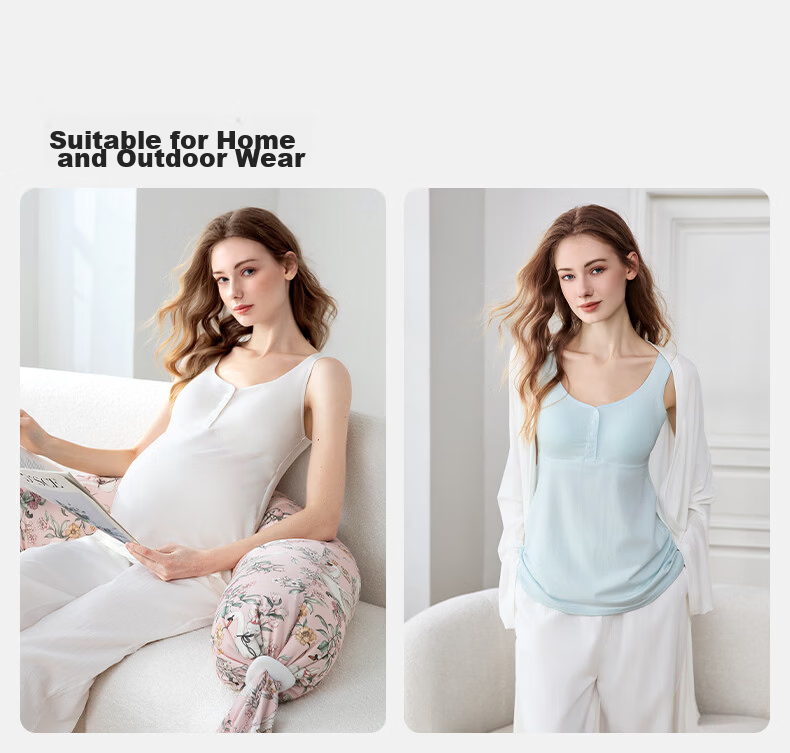 EMXEE Maternity Nursing Tank Top Pure Cotton Bra-Free Camisole with Chest Pads Breastfeeding Cover for Pregnant Women XL 27