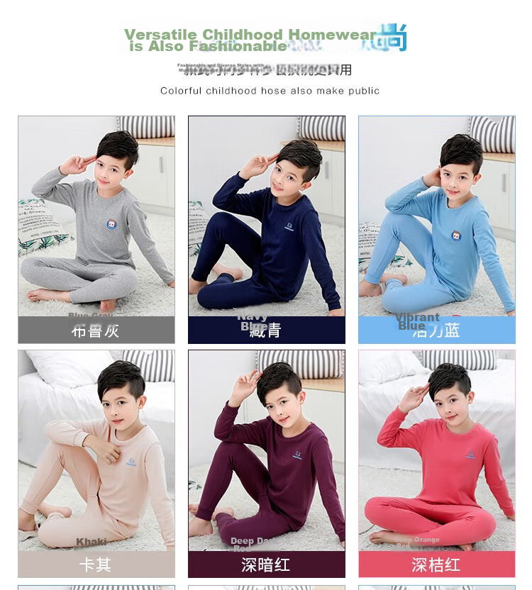 Hengyuanxiang Boys' Children's Underwear Set Youth Pure Cotton Mid-Neck Autumn Shirt and Pants Sleepwear for Boys and Students 13