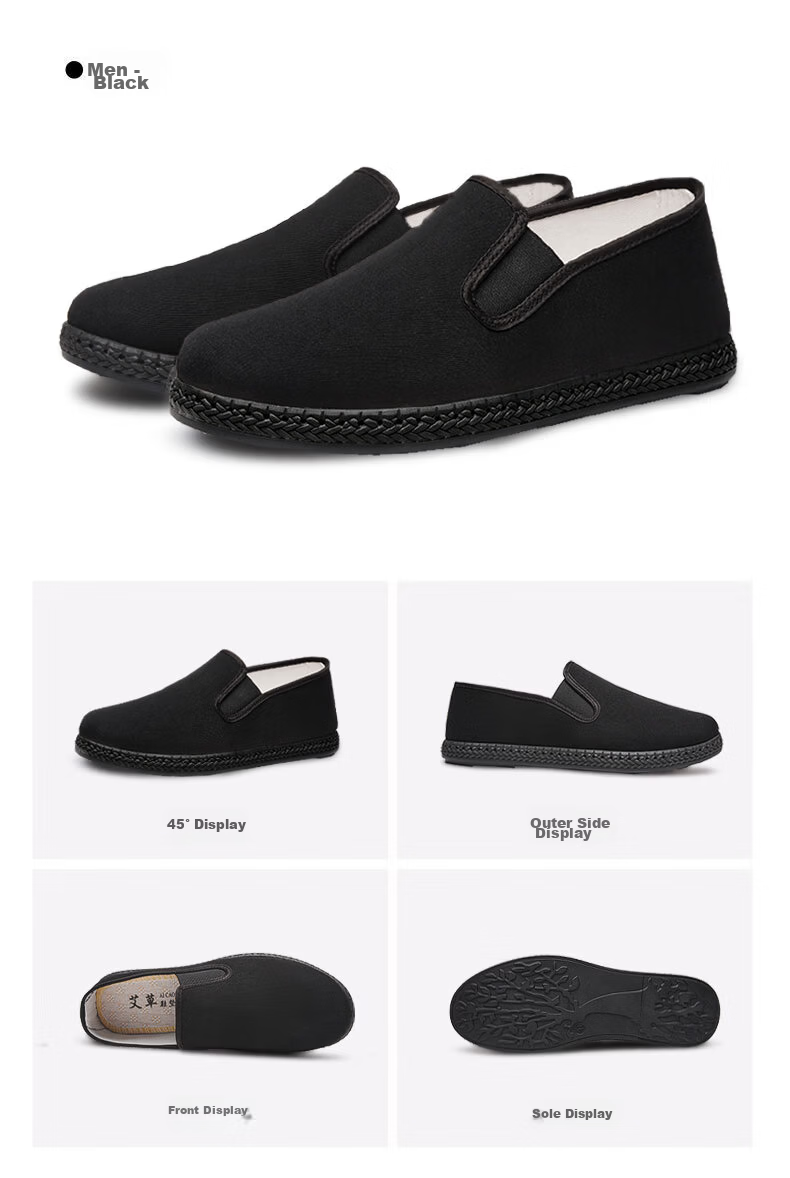 Vdason Old Beijing Cloth Shoes Mugwort Breathable Non-slip Soft Comfortable Slip-on Upgraded Three-proof - Black 41 10