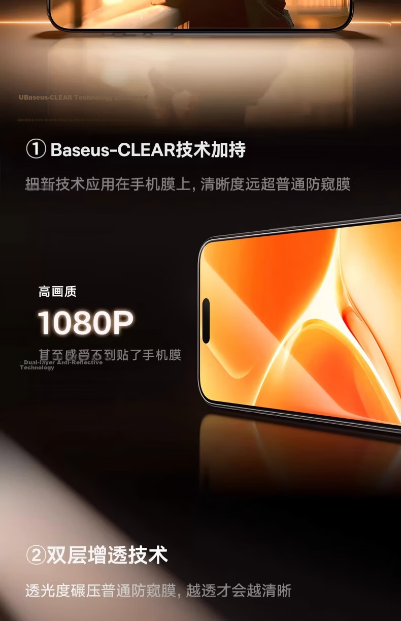 Baseus 360° Privacy Screen Protector for iPhone 15 Pro Max Tempered Glass Anti-Spy Anti-Fingerprint Dustproof Protective Film 7