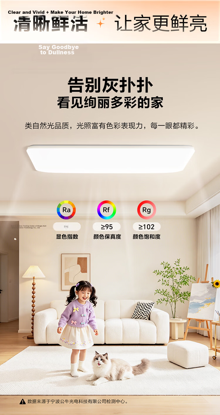 BULL Micro-Crystalline Ceiling Light, Living Room Main Light, Smart Full-Spectrum Eye Protection, IP40 Triple Protection, Lamp Installation Included, XD09 8
