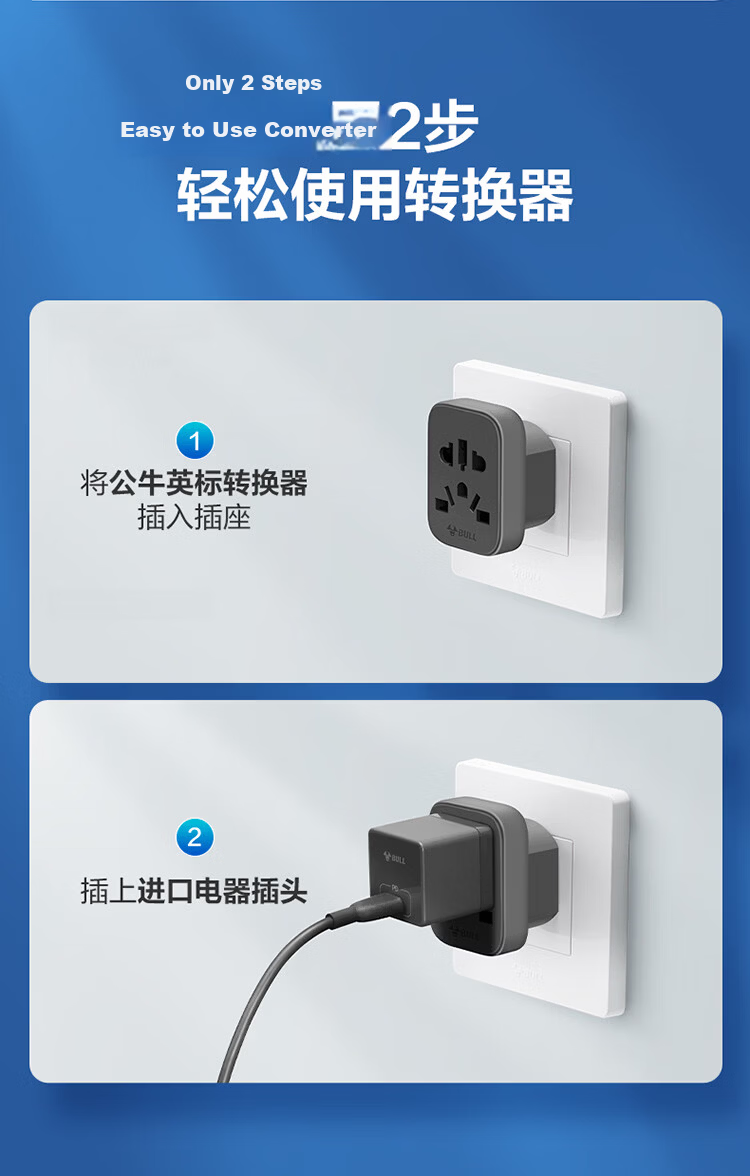 BULL US Standard Travel Power Adapter/Converter Plug Suitable for USA, Canada, Japan And Other Countries, And Some Regions in China GN-905A without Switch 12