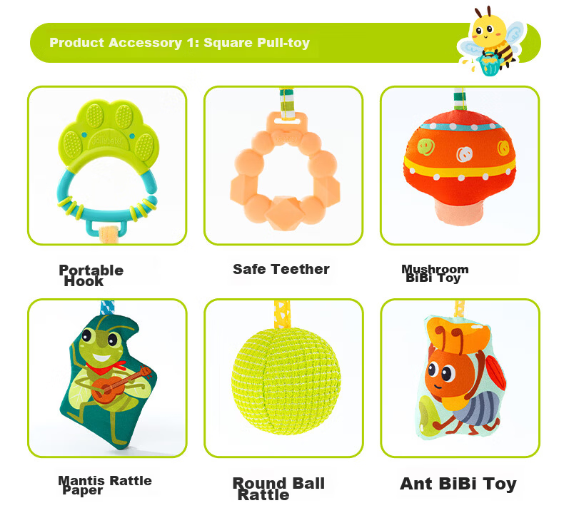 Jollybaby Baby Toy Pull-and-Play Car Hanging Sensory Development Educational Crib Rattle - Farm Triangle Pull-and-Play 18