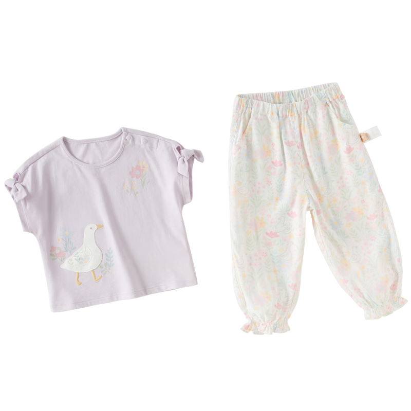 DAVE & BELLA Girls' Antibacterial Quick-Dry Short Sleeve Mosquito-Repellent Pants Summer Set Baby A-Class