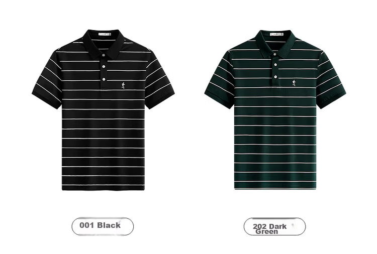 DANCING WOLVES Instant Cooling Mulberry Silk Smooth Striped Short Sleeve Polo Shirt Men's Casual Top 001 Black M 12