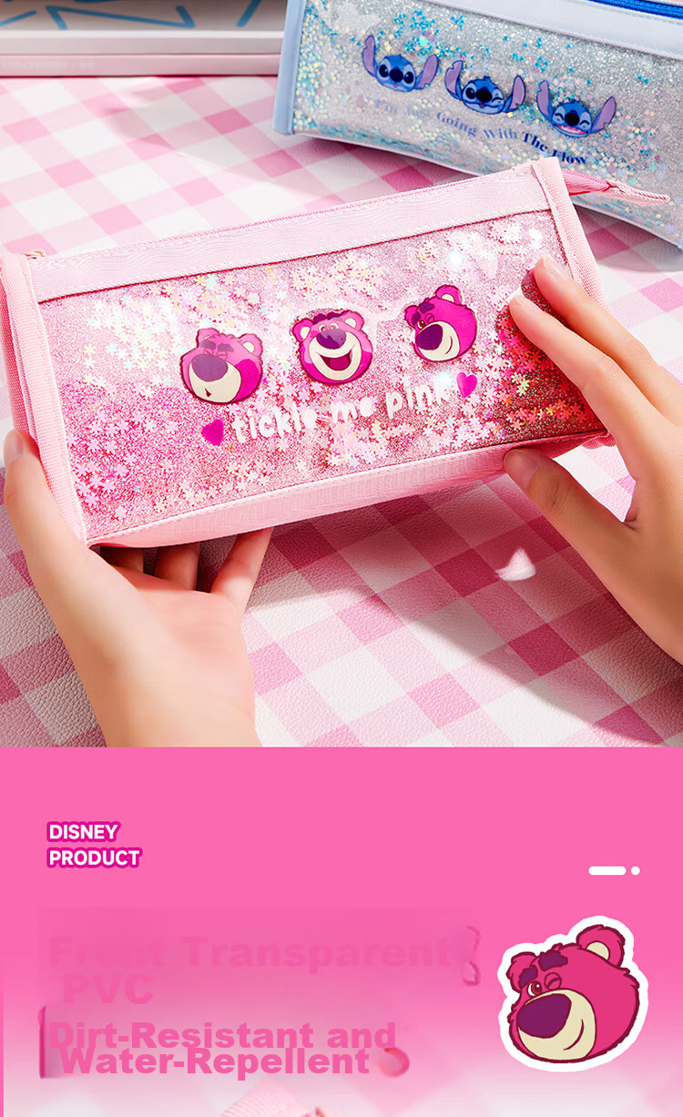 Disney Elementary School Pencil Case Large Capacity Handheld Stationery Bag High-Value Pencil Pouch Sand Flow Stationery Box Middle School Girls Study Supplies Storage Bag Graduation Gift 7