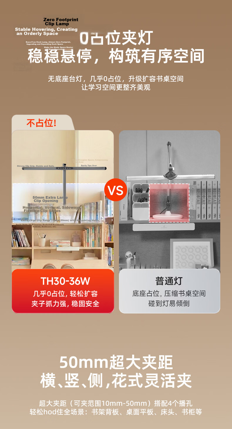 Haishibao Clamp-On Wall-Mounted Eye Protection Desk Lamp, Street Light, Full Spectrum, for Children And Students' Desks, Study-Specific TF07-105W 6