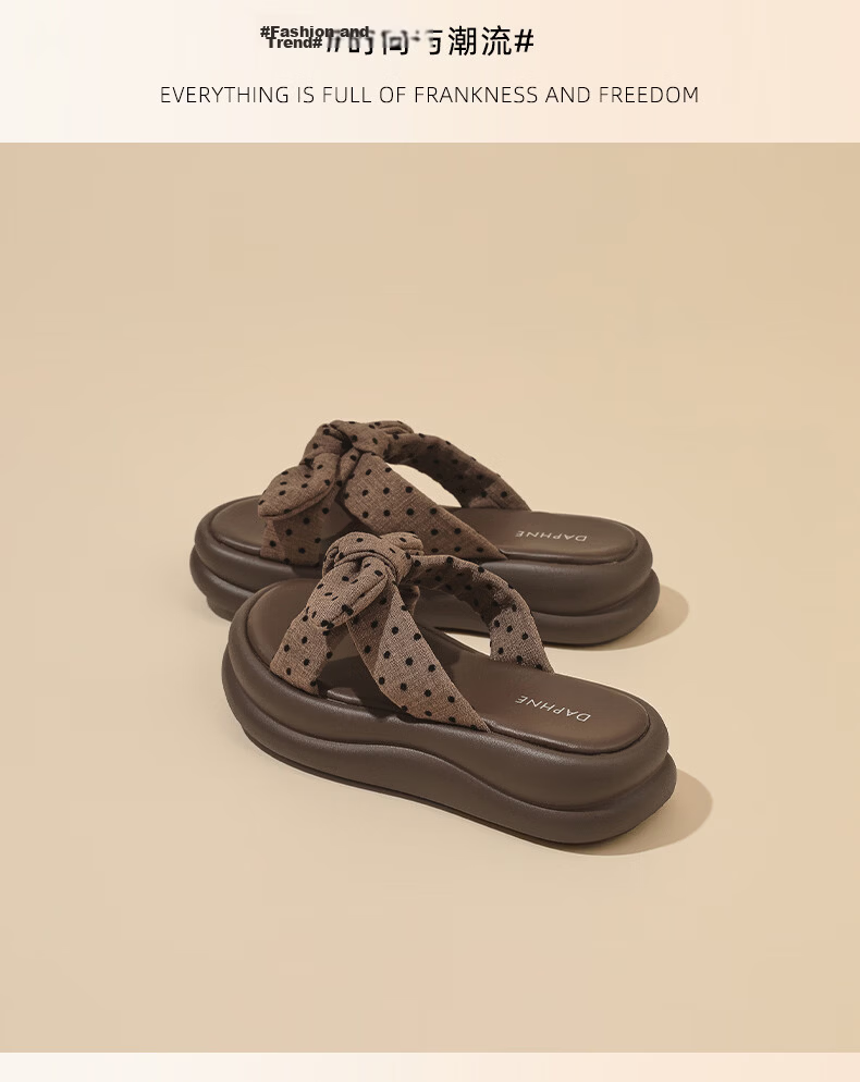 DAPHNE 2026 Summer New Polka Dot Bow Thick Sole Height Increasing Comfortable Outdoor Slippers for Women 27
