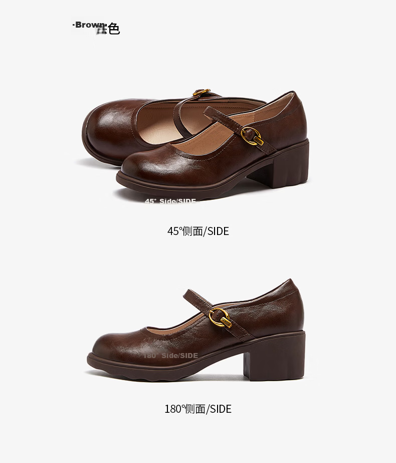 CAMEL Mary Jane Women's Casual Commuter Buckle Strap Chunky Heel Low-Cut Single Shoes L26S504057 Brown Size 40 20