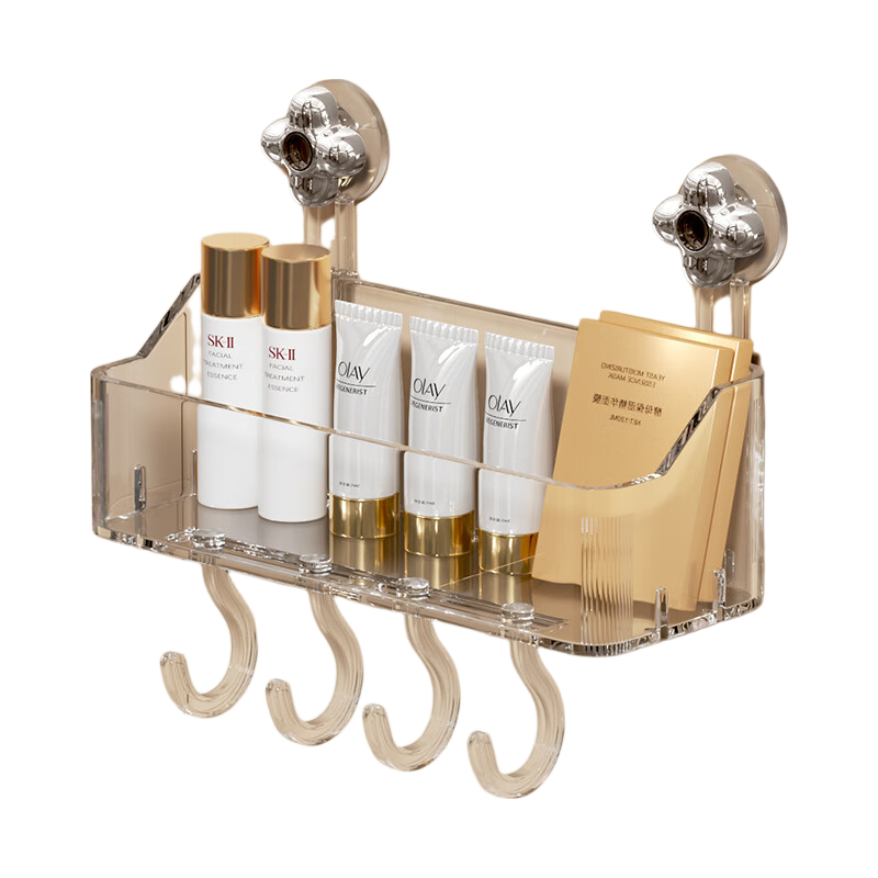 Baicaoyuan Storage Rack, Bathroom Shelf, Suction Cup Design, No Drilling Required, Wall-Mounted Washstand, Transparent Large-Sized Organizer
