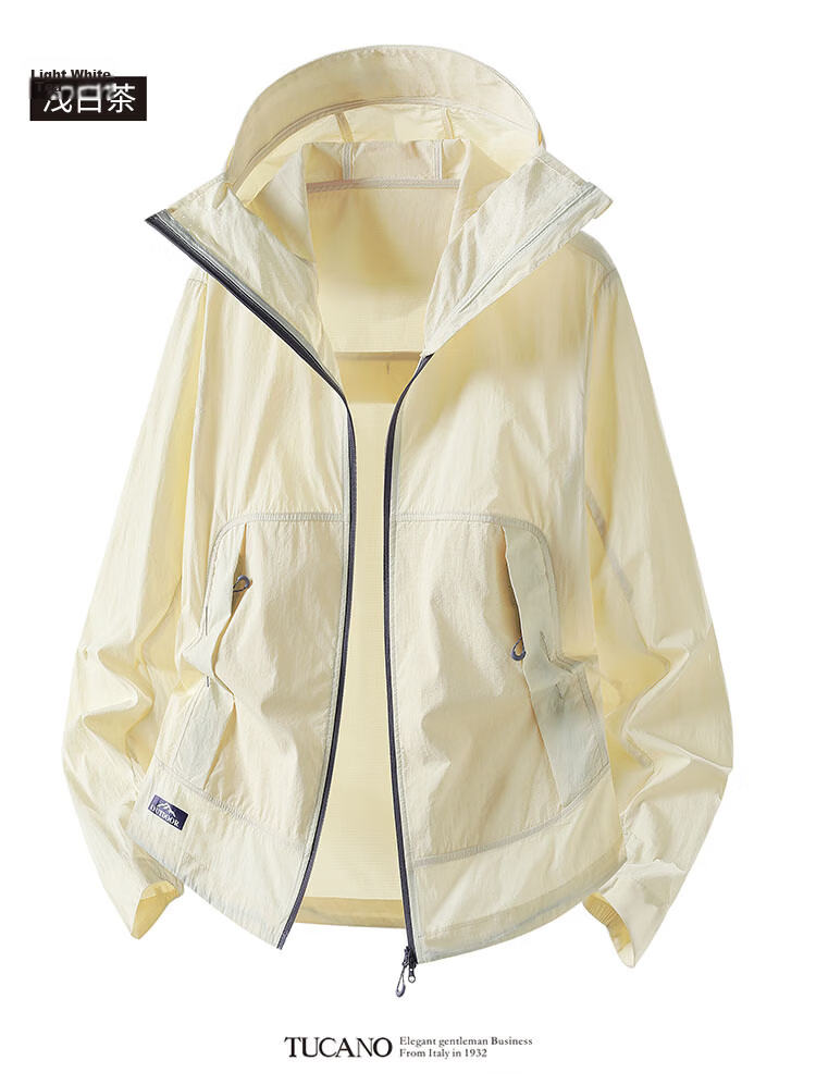 TUCANO Summer Lightweight Ice Silk UV Protection Jacket for Men and Women, Outdoor High-End Sun Protection Coat, Light White Tea, Size M 20