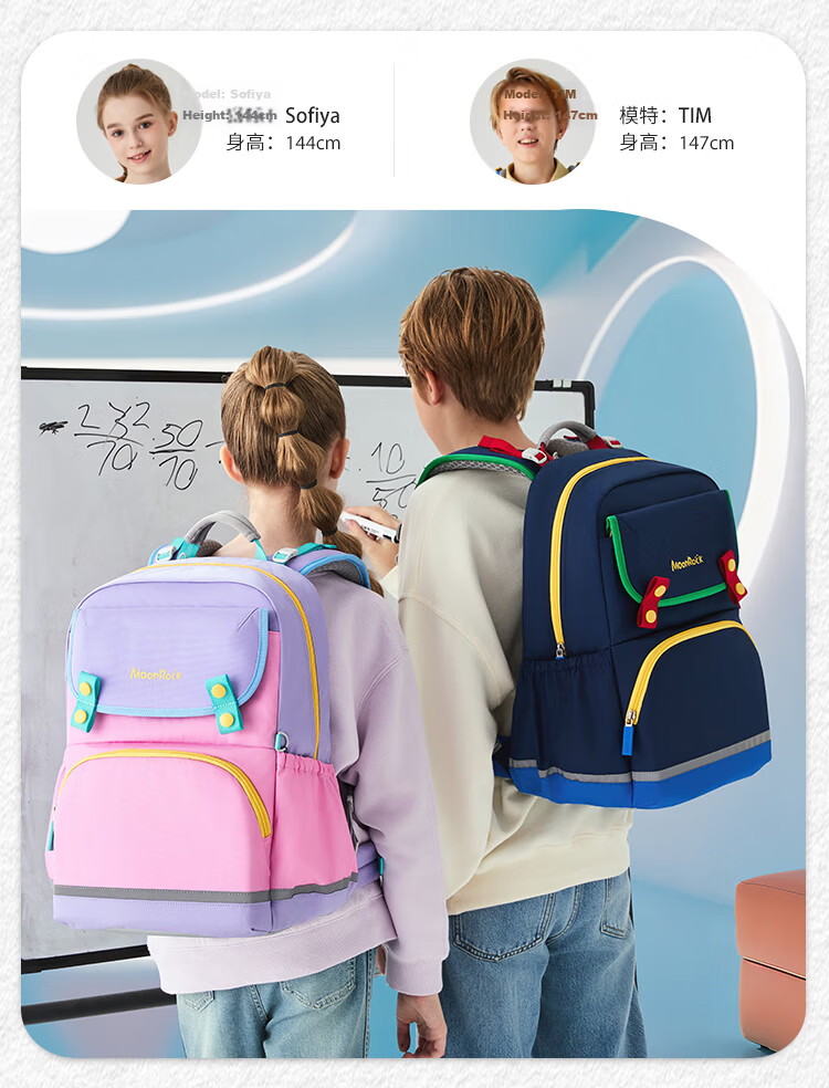 MoonRock Kids Backpack for Grades 1-3, Lightweight Ergonomic Waterproof School Bag, Light Purple 23