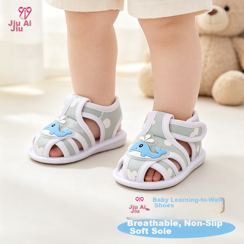 9i9 Baby Toddler Walking Shoes Summer Soft Sole Non-Slip Closed-Toe Sandals 0-1 Year Old Infant Pre-Walking Indoor Cartoon Whale Size 12