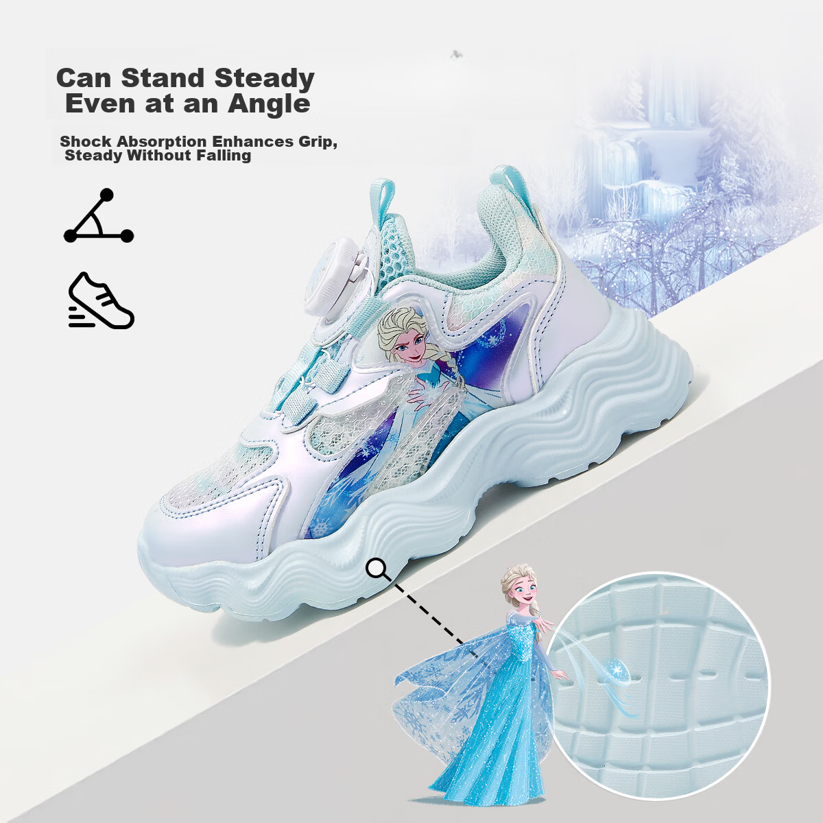 Disney Frozen Girls' Dad Sneakers Summer Kids' Breathable Mesh Sports Shoes Light Blue Size 28