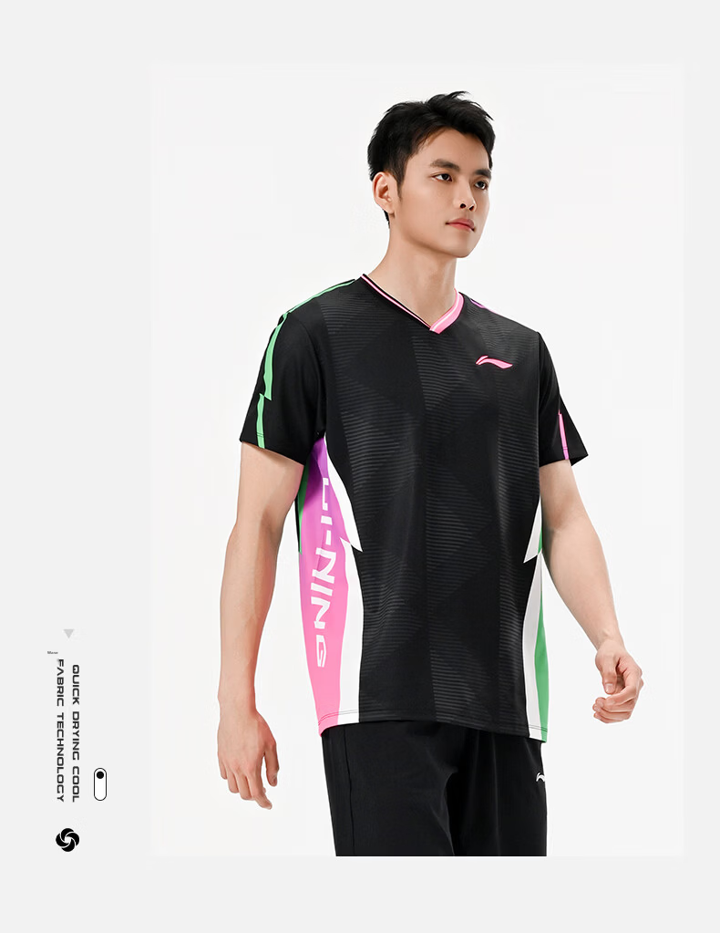 LI-NING Badminton Club Series Unisex Short Sleeve Competition T-Shirt Sportswear Black S 10