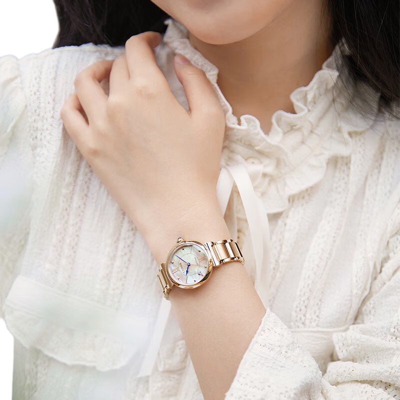 CITIZEN Women's Watch Japanese-Korean Style Small Bell Flower Eco-Drive Mother-of-Pearl Dial Steel Band Girlfriend Gift EM1073-85Y Gift Box Edition