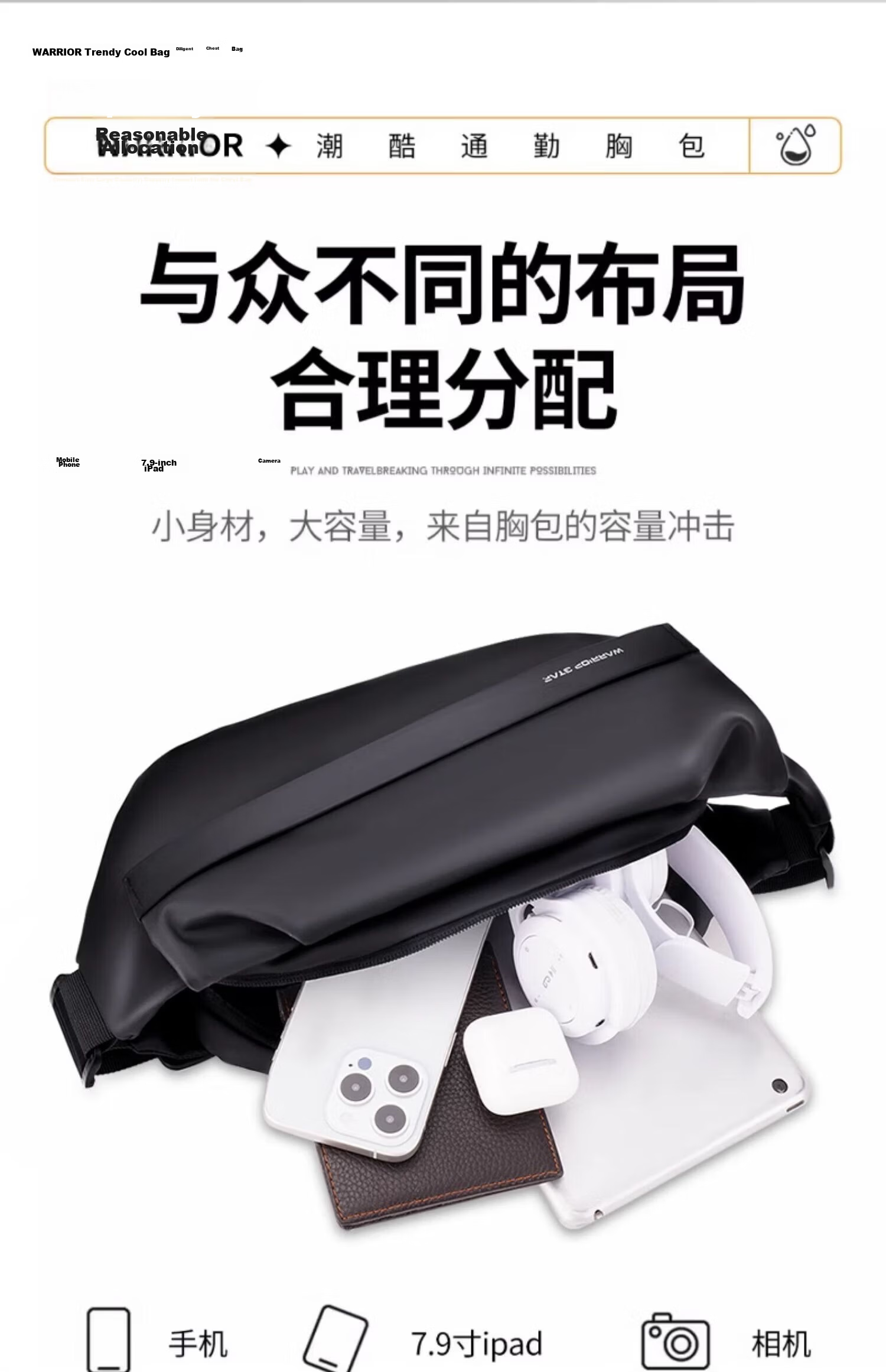Warrior Men's Crossbody Bag 2026 New Magnetic Buckle Chest Bag Casual Commuter Shoulder Bag Portable Waterproof Cycling Bag 17
