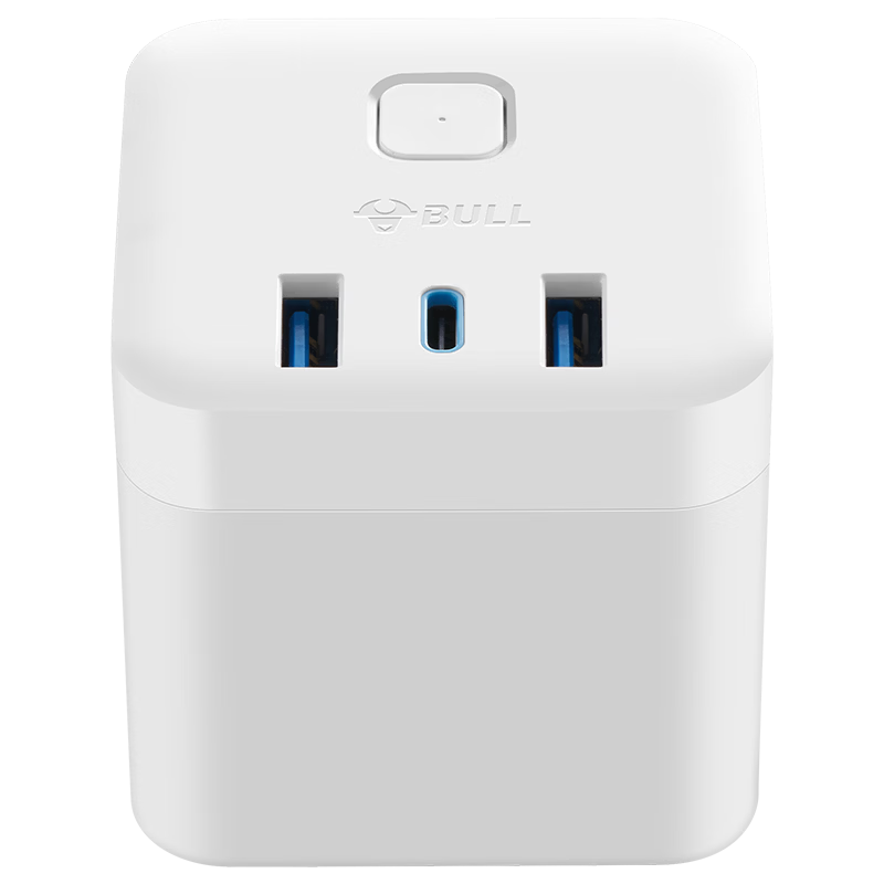 BULL 30W PD Apple Fast Charging Cube Power Strip/Extension Cord/Power Bar/Power Strip with Type-C Port + USB Port + 3 Outlets, Wireless, White, GNV-M1303W Master Switch