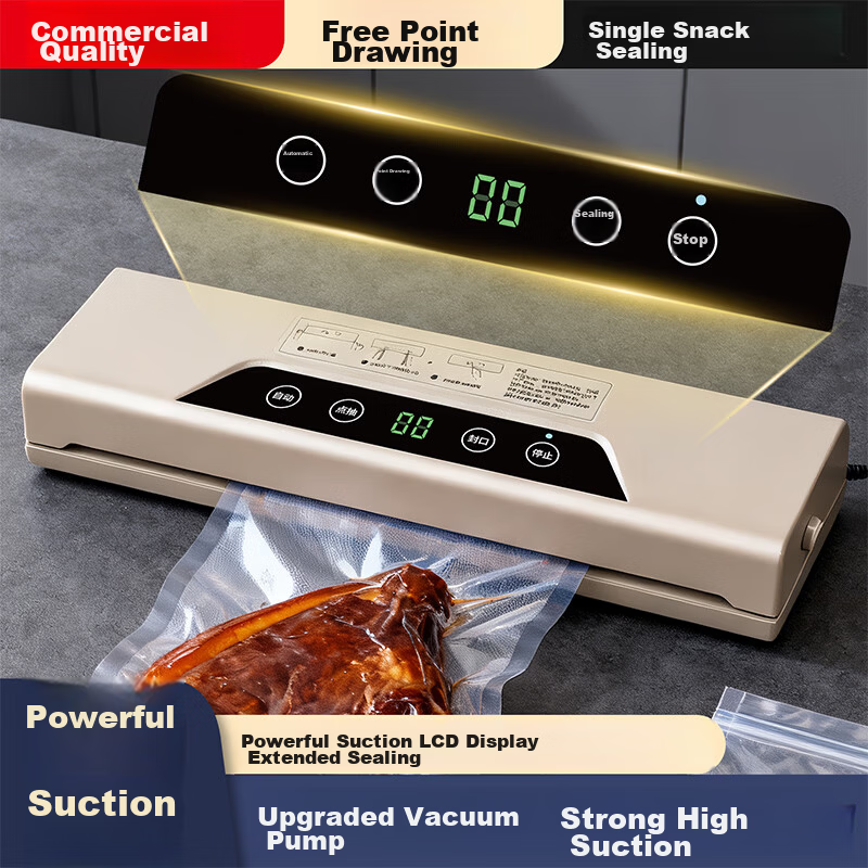 Elegant Lanpin Fully Automatic Vacuum Sealer High Suction Small Household Food Preservation Sealing Machine for Sausage Bacon Cooked Food Packaging