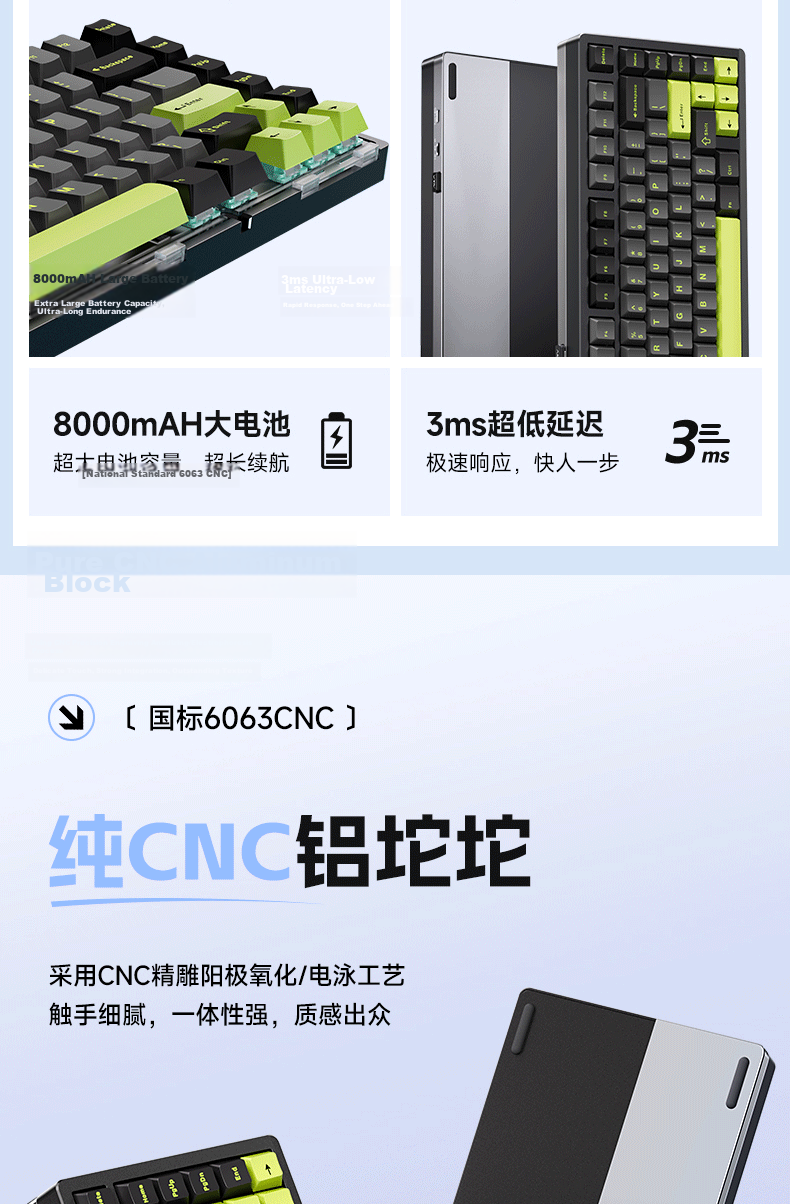 AULA M75 Custom Mechanical Keyboard Tri-Mode Aluminum Wired 2.4G Bluetooth Gasket Structure Gaming M75 Tri-Mode Ink Black Ice Pulse Switch 3