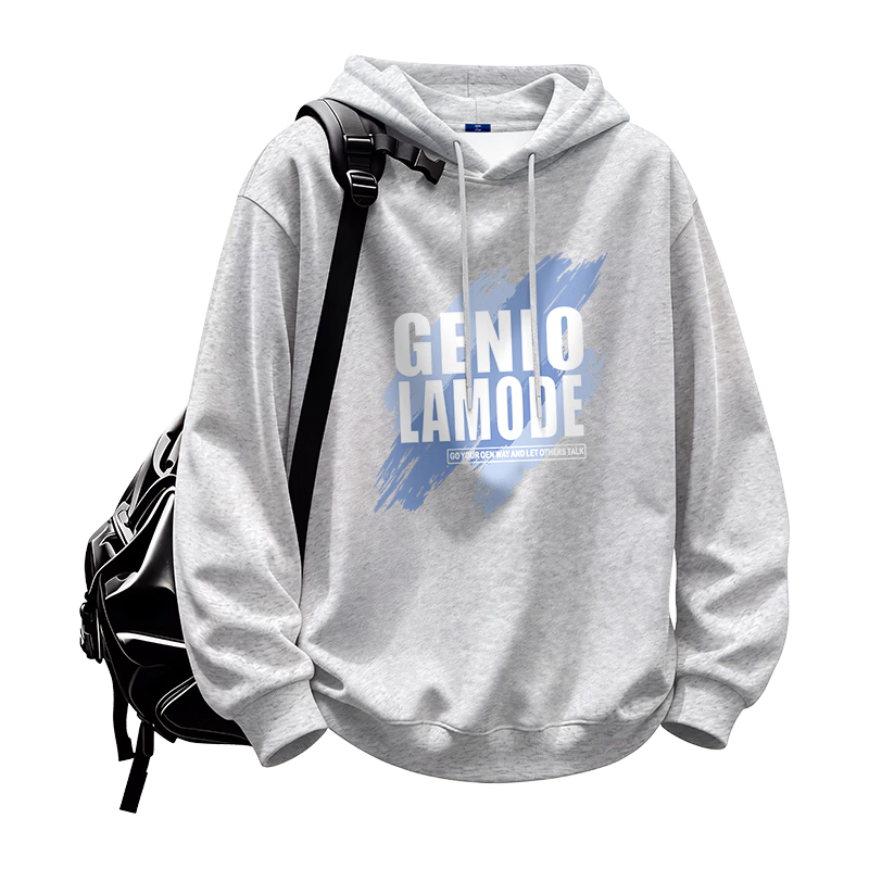 GENIOLAMODE Hoodie for Men, Autumn Fashion Casual Simple Printed Sweatshirt for Teenagers, Gray, 2XL