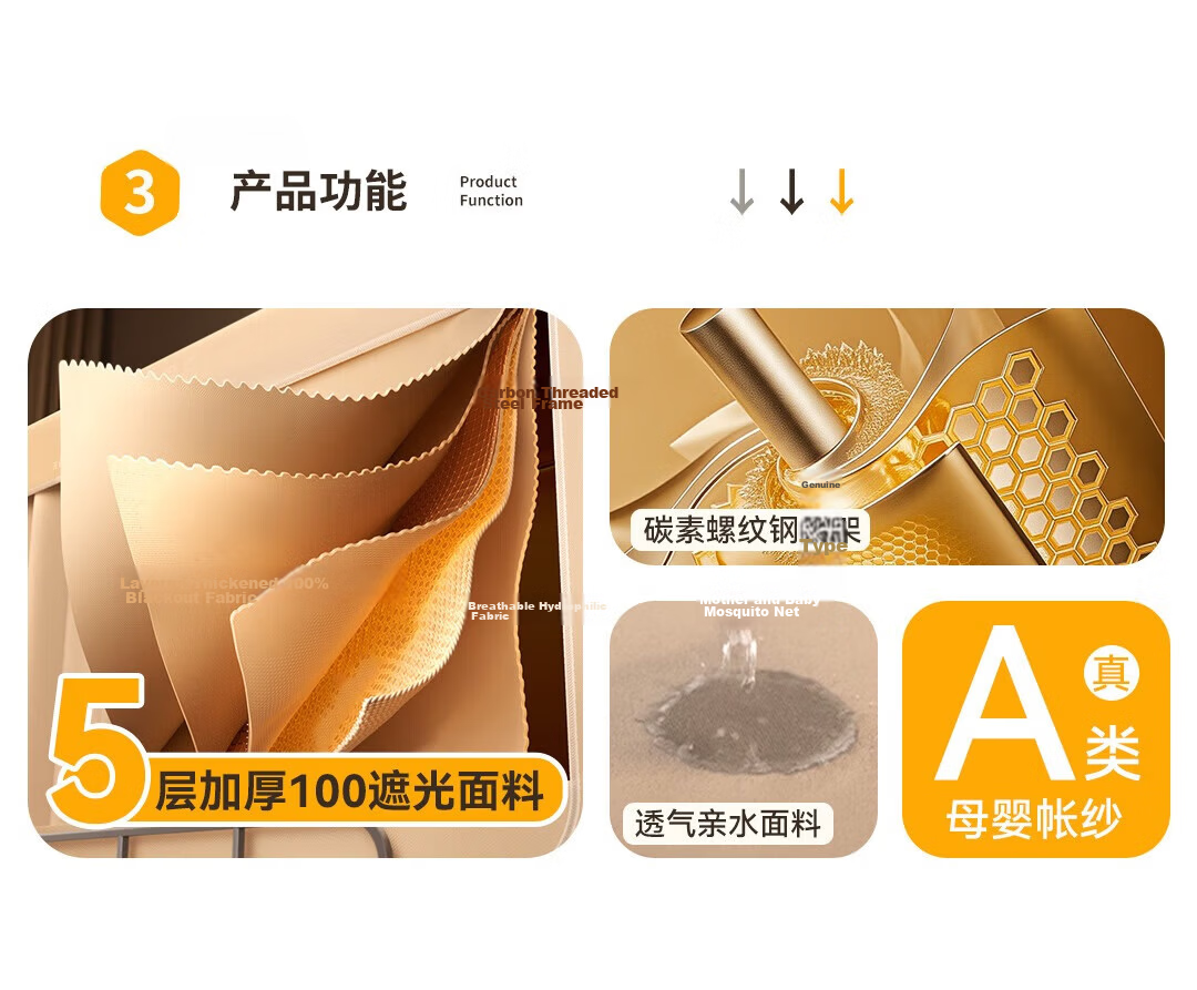 Gaorui Dormitory Bed Curtain Bunk Bed 100% Blackout Mosquito Net Integrated Fully Enclosed for College Students 90x190x120cm Beige 7