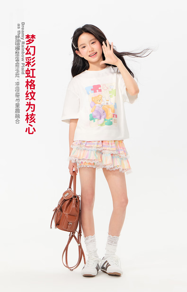 BARRY BANNY Girls Gradient Skirt 2026 Summer Kids Anti-Exposure Lace Short Skirt 8027 Pastel 160 9