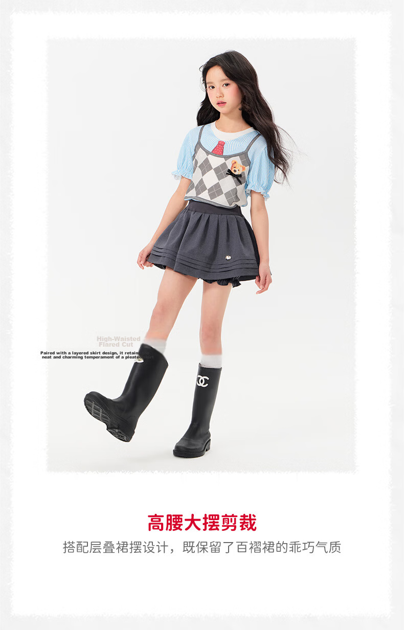 BARRY BANNY Girls' Academy Style Skort 2026 Summer Children's Versatile Casual Anti-Exposure Skirt Carbon Gray 140 7